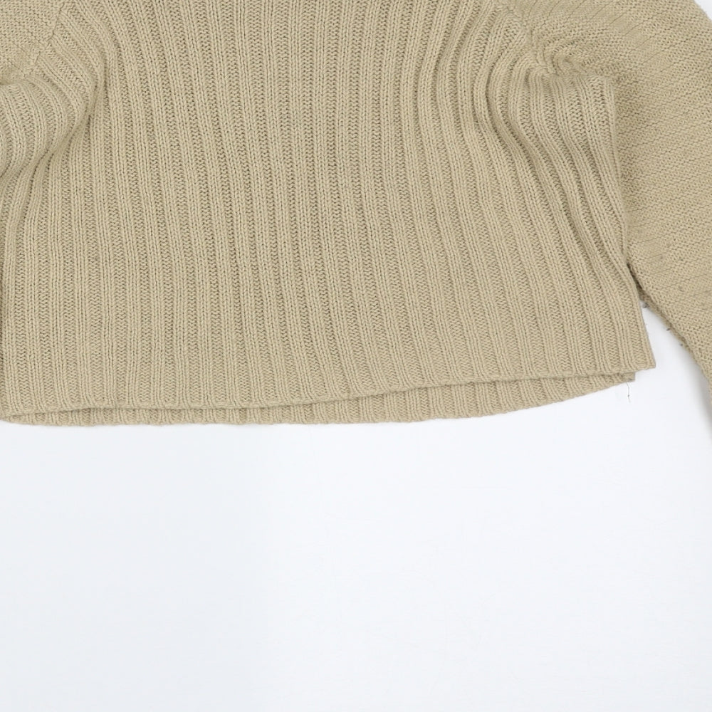 PRETTYLITTLETHING Womens Beige Round Neck Striped Acrylic Pullover Jumper Size M - cropped