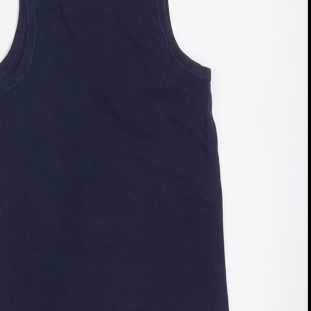 Marks & Spencer Boys Blue Cotton Basic Tank Size 5-6 Years Round Neck
