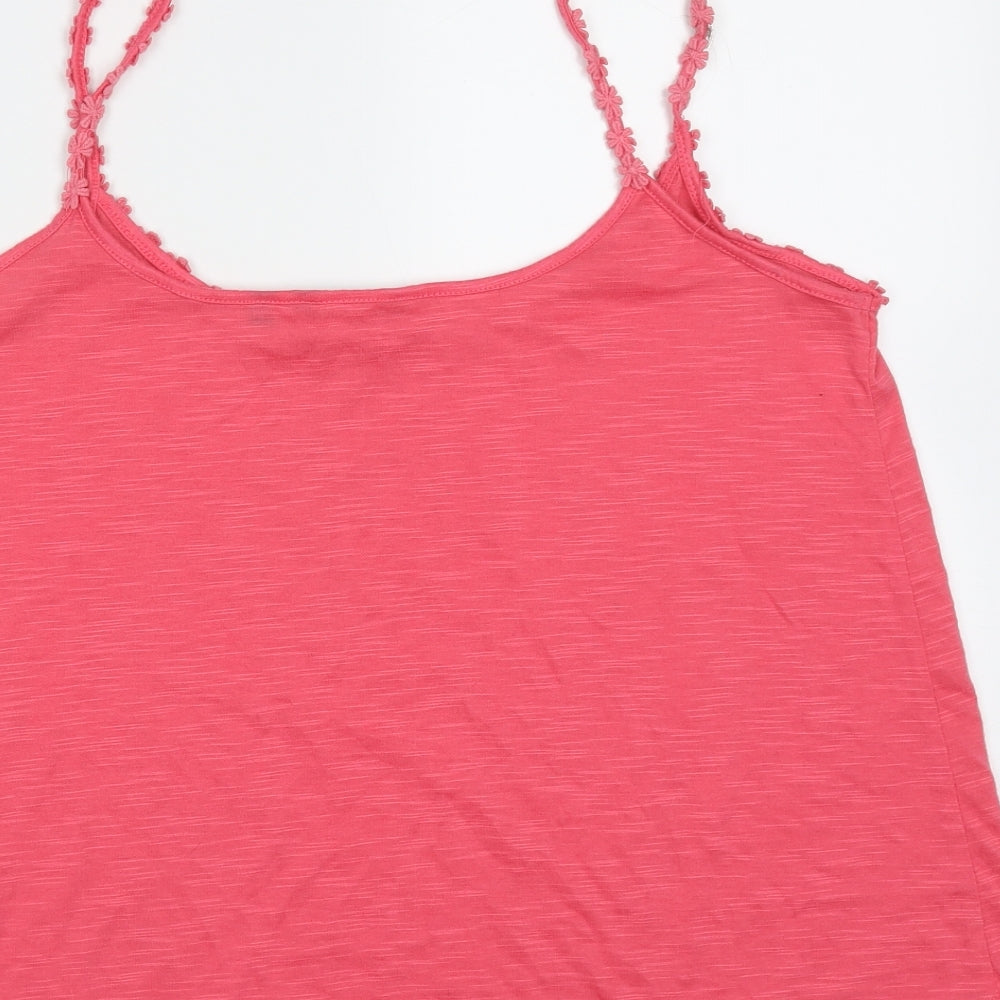 New Look Womens Pink Polyester Camisole T-Shirt Size 12 Round Neck - Floral trim