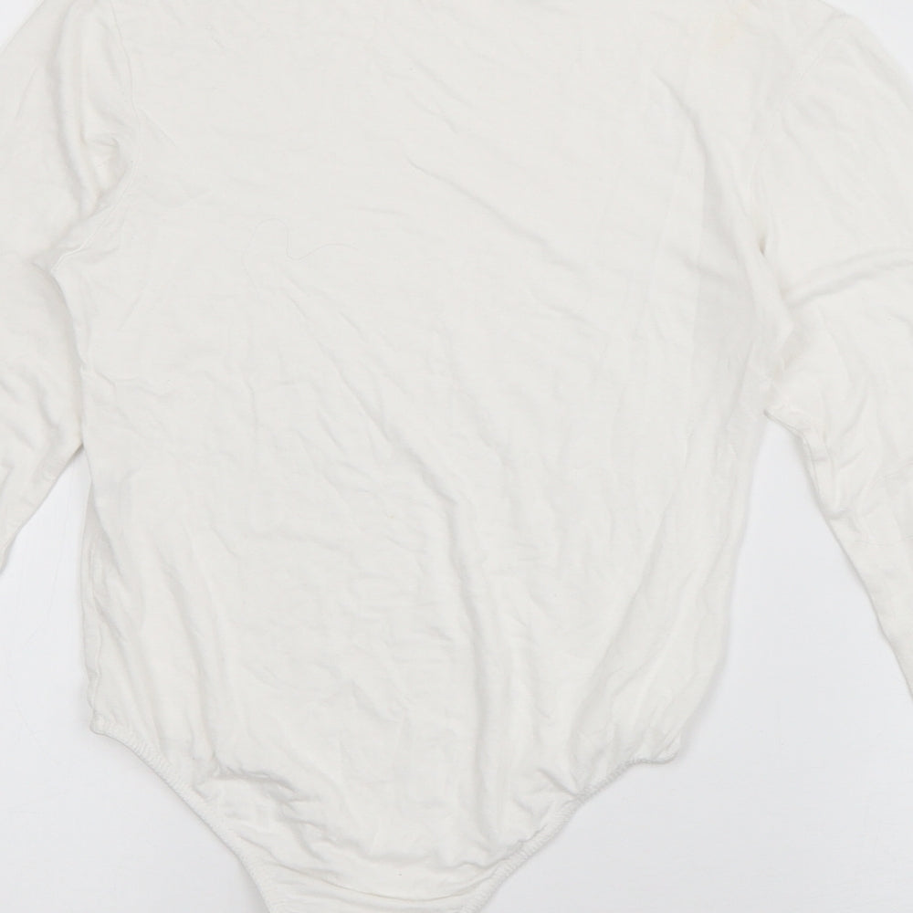 Boohoo Womens White Viscose Bodysuit One-Piece Size 8 Pullover
