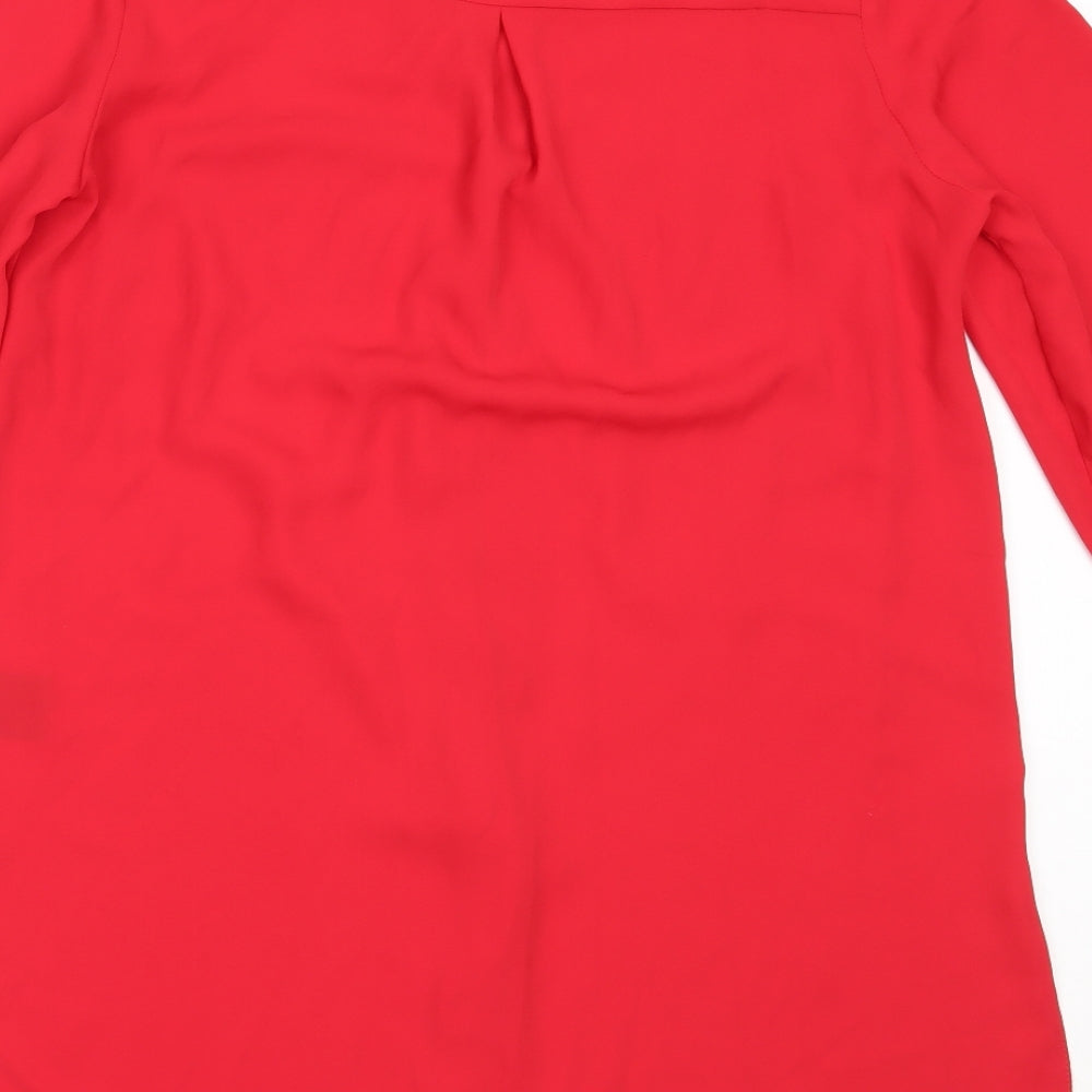 Roman Womens Red Polyester Basic Button-Up Size 10 V-Neck