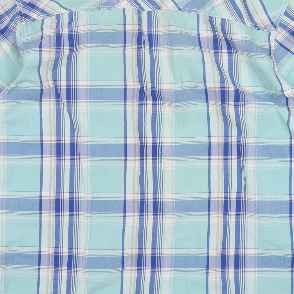 Easy Mens Blue Plaid Cotton Button-Up Size L Collared