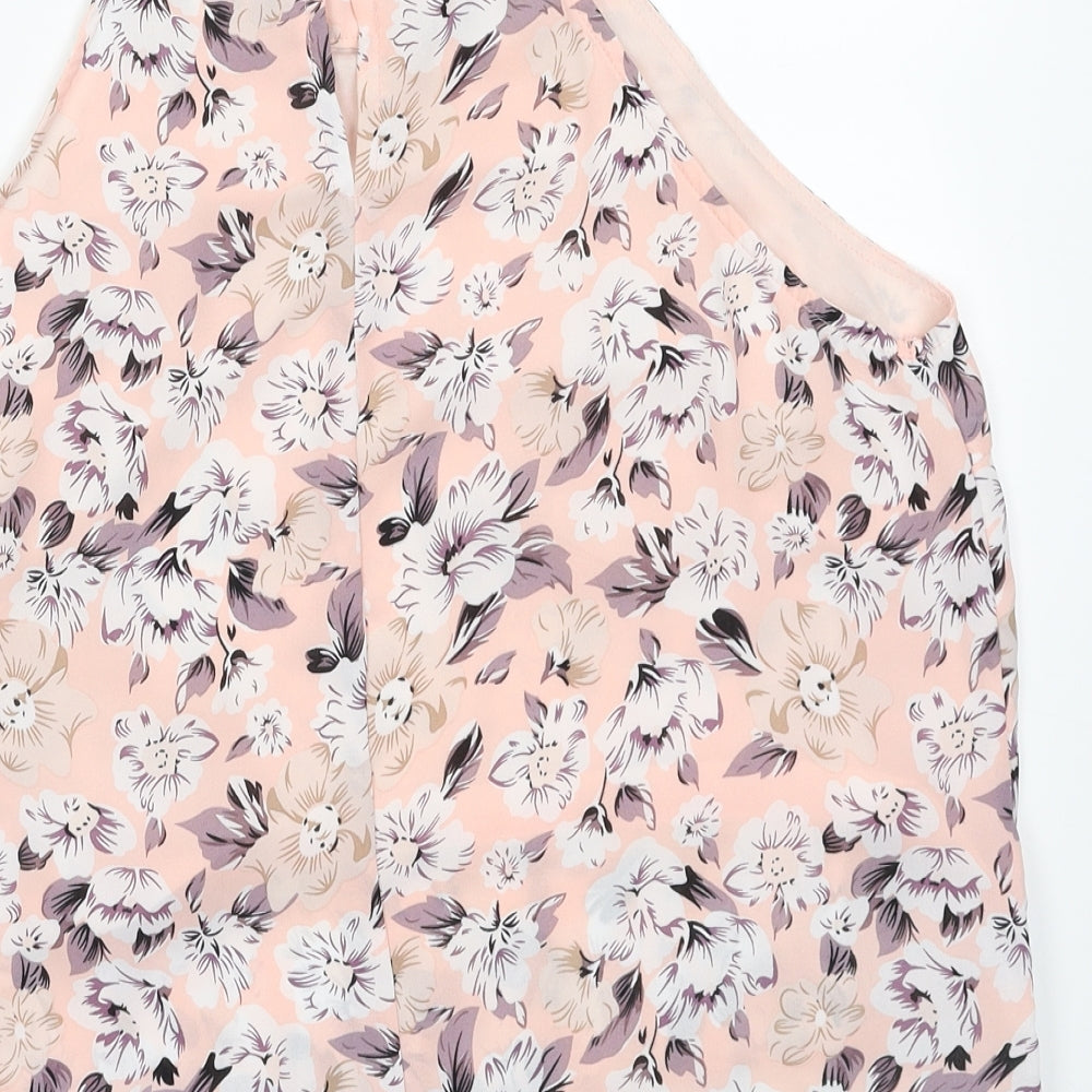 PARISIAN SIGNATURE Womens Pink Floral Polyester Basic Blouse Size 16 Crew Neck