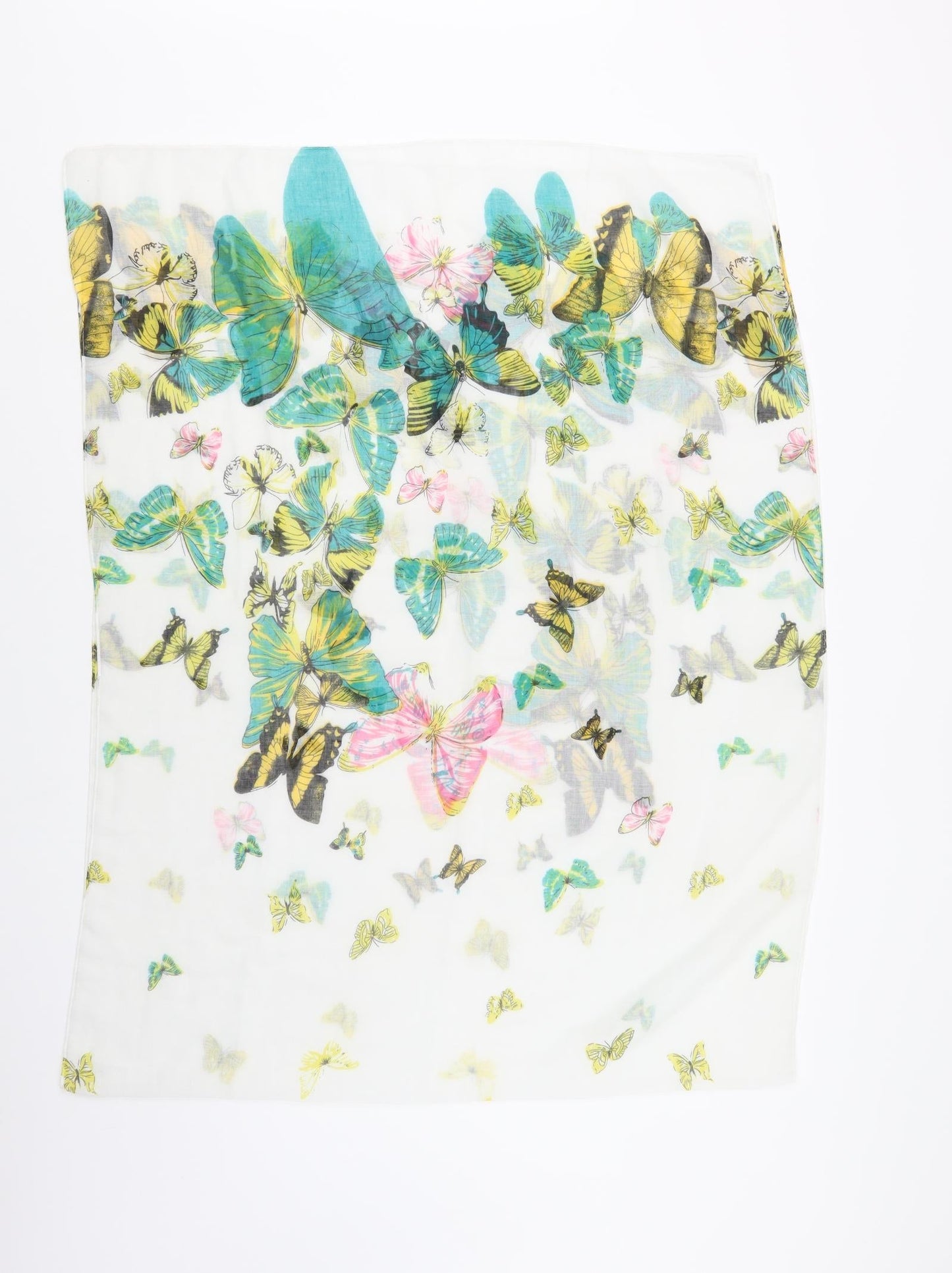 Preworn Womens White Geometric Scarf - Butterfly Print