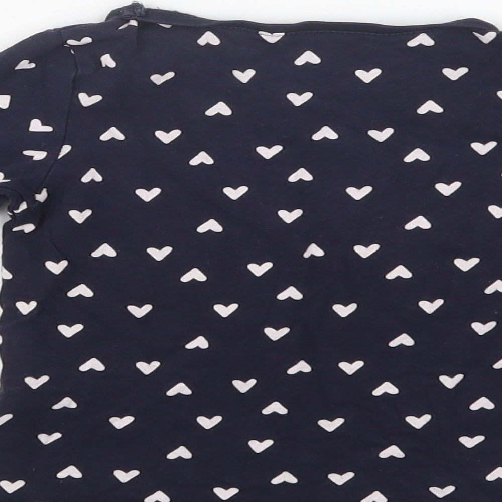 H&M Girls Blue Geometric Cotton Basic Polo Size 2 Years Crew Neck - Heart Print