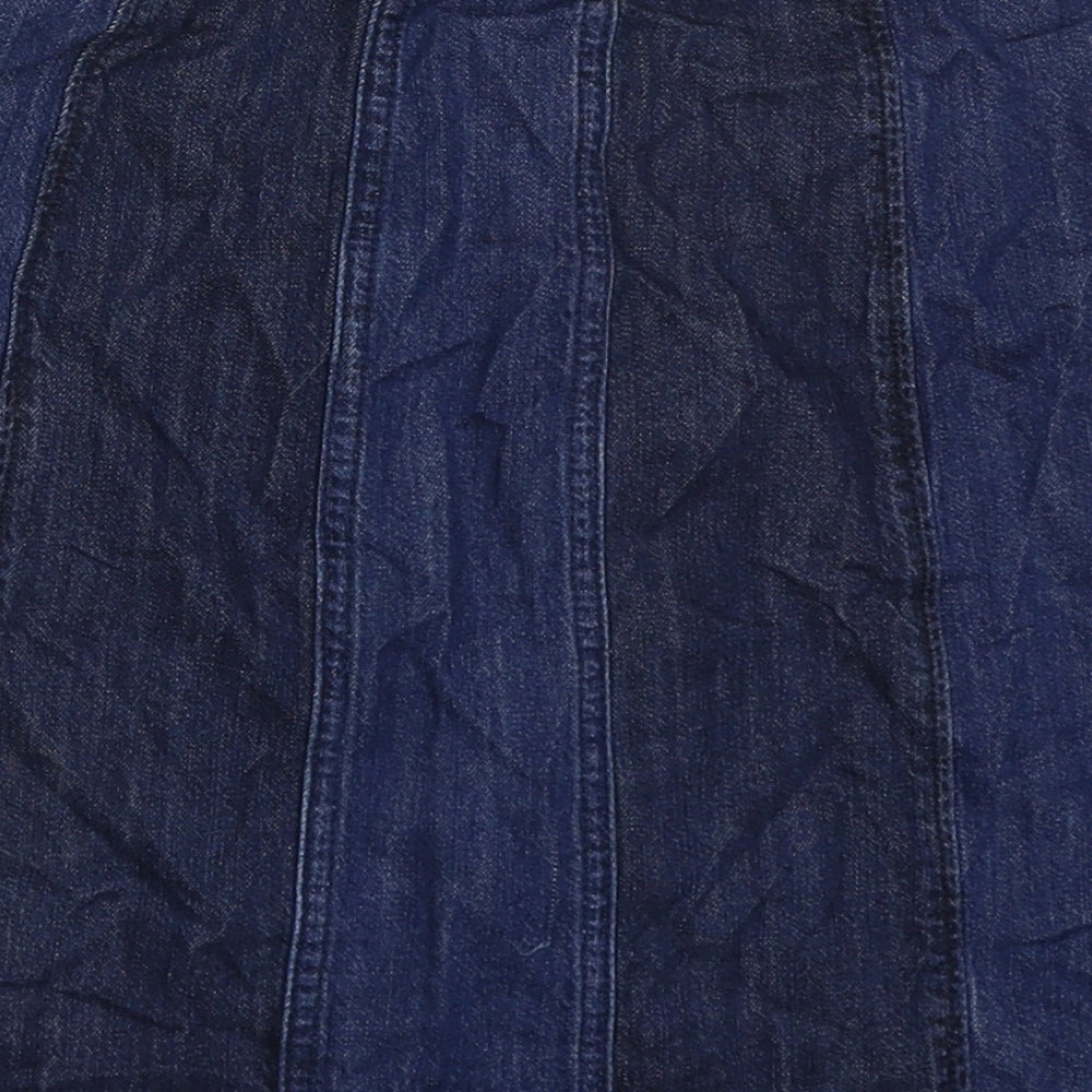 H&M Womens Blue Striped Cotton A-Line Skirt Size 8 Zip