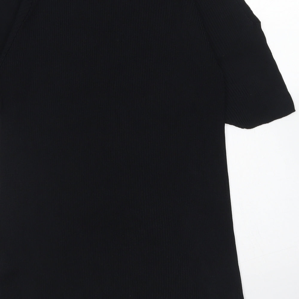 Warehouse Womens Black Viscose Basic Blouse Size 8 Crew Neck