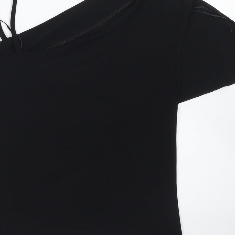 Liquid Womens Black Polyester Basic Blouse Size 16 One Shoulder
