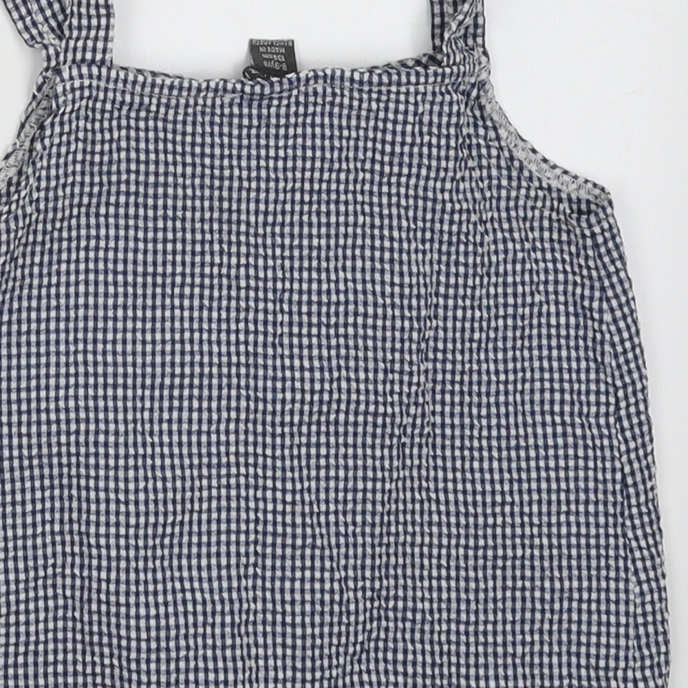 Primark Girls Blue Polyester Cropped Tank Size 8-9 Years Square Neck Button - Tie at bottom, button-up