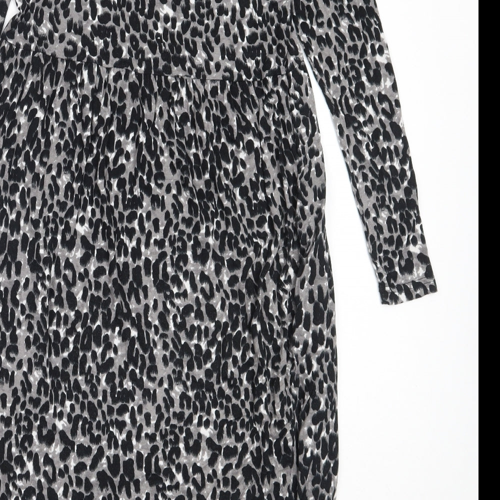 Studio Womens Black Animal Print Viscose Fit & Flare Size 8 V-Neck