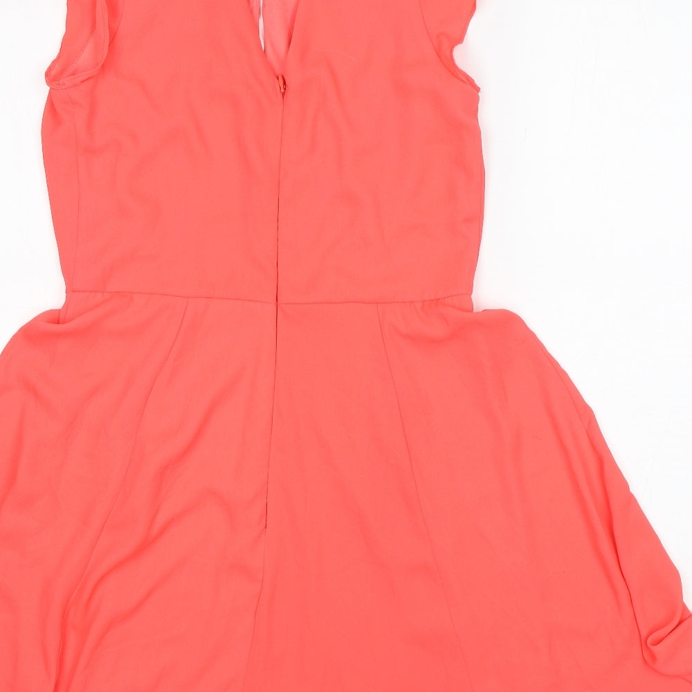 New Look Womens Pink Polyester Fit & Flare Size 10 Round Neck