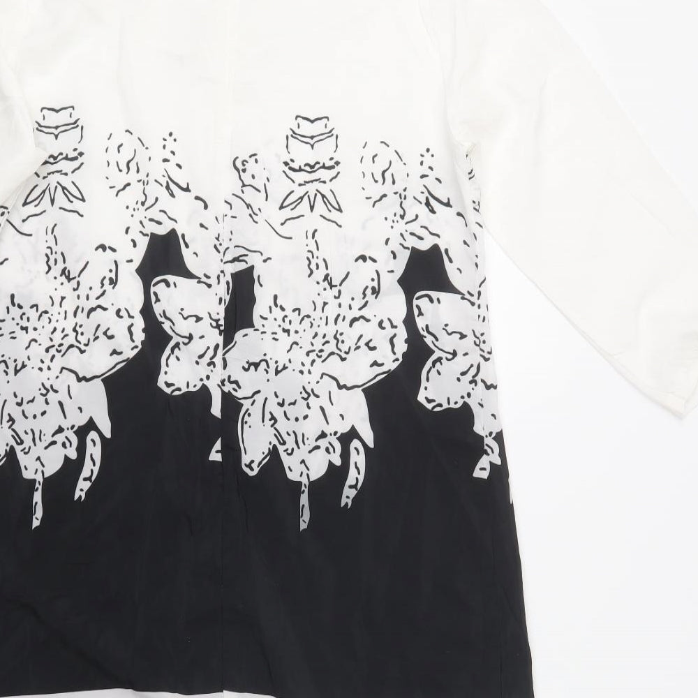 Eunice Lai Womens White Floral Polyester Shift Size L Round Neck Zip