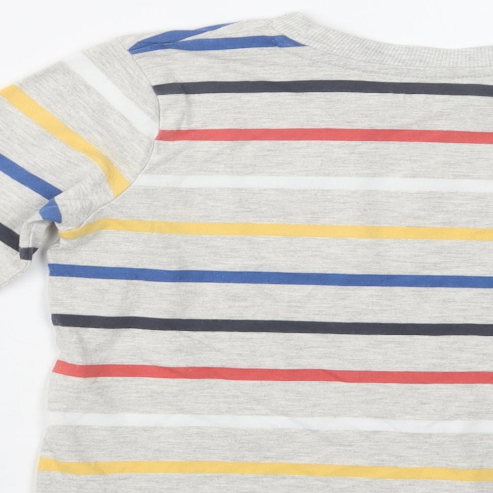 Nutmeg Girls Grey Striped Cotton Basic Blouse Size 4-5 Years Crew Neck