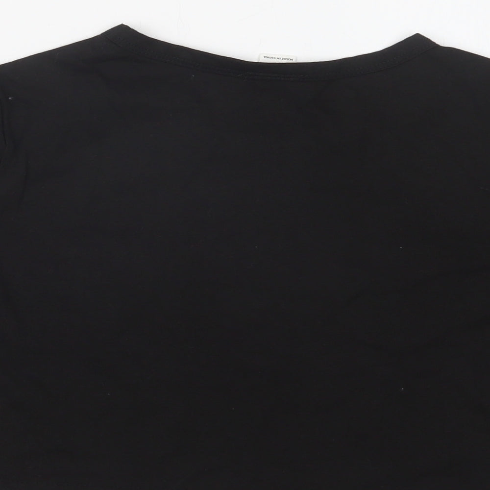 SHEIN Girls Black Polyester Cropped T-Shirt Size 10-11 Years Crew Neck