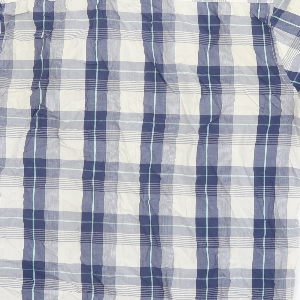 Max Mens Blue Plaid Cotton Button-Up Size L Round Neck Button