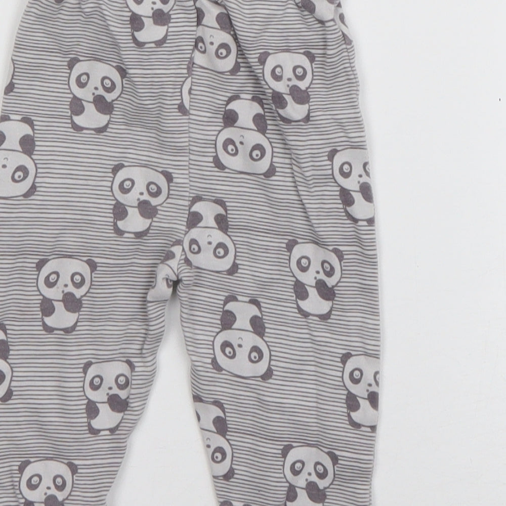 Nutmeg Girls Grey Striped Cotton Jogger Trousers Size 3-6 Months Pullover - Panda