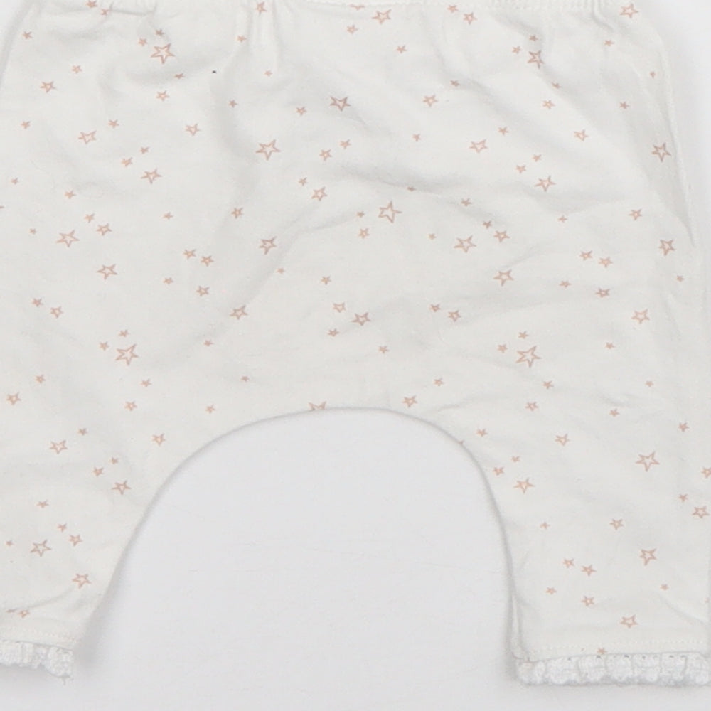 Next Baby White Cotton Jogger Trousers Size 0-3 Months - Stars