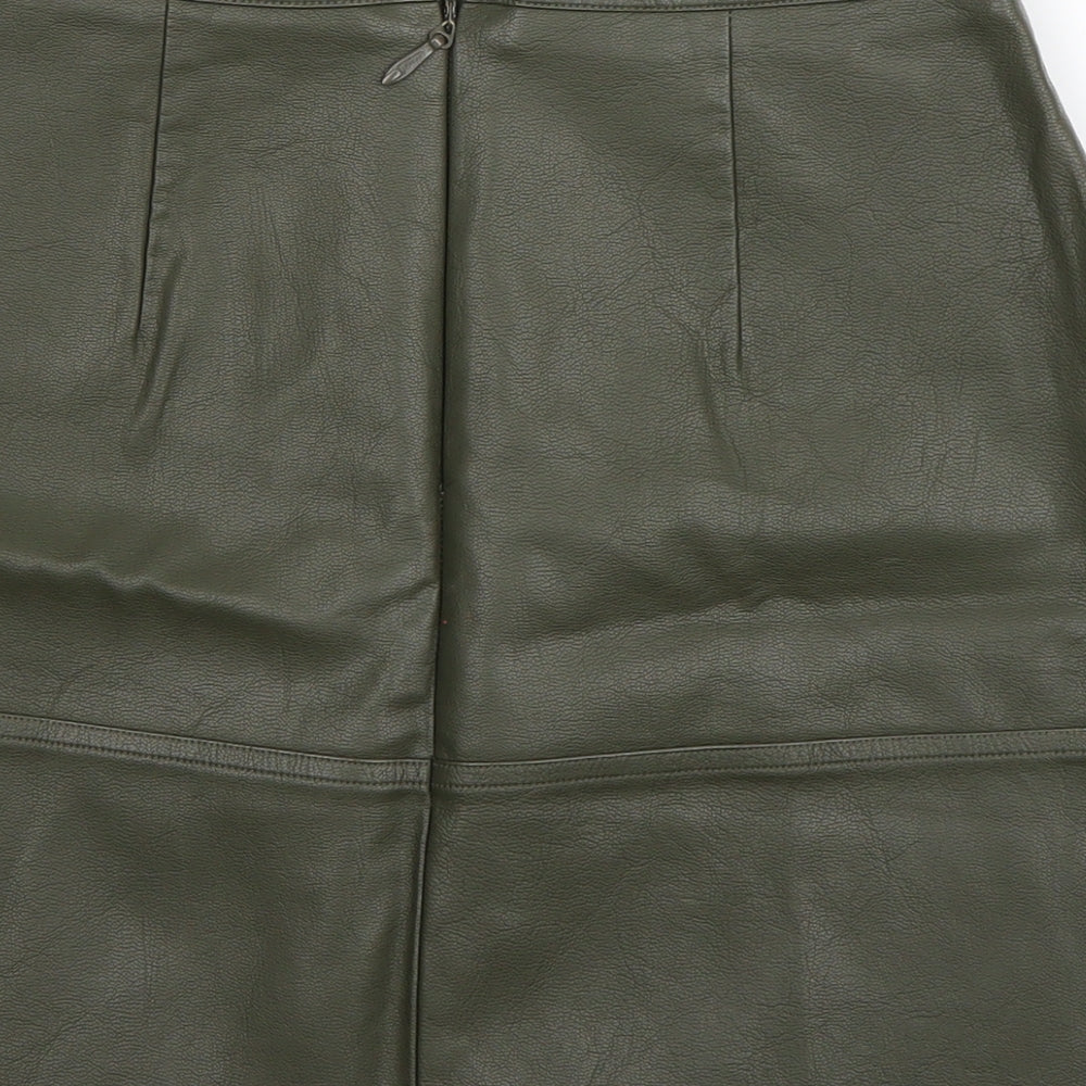 New Look Womens Green Polyurethane A-Line Skirt Size 8 Zip