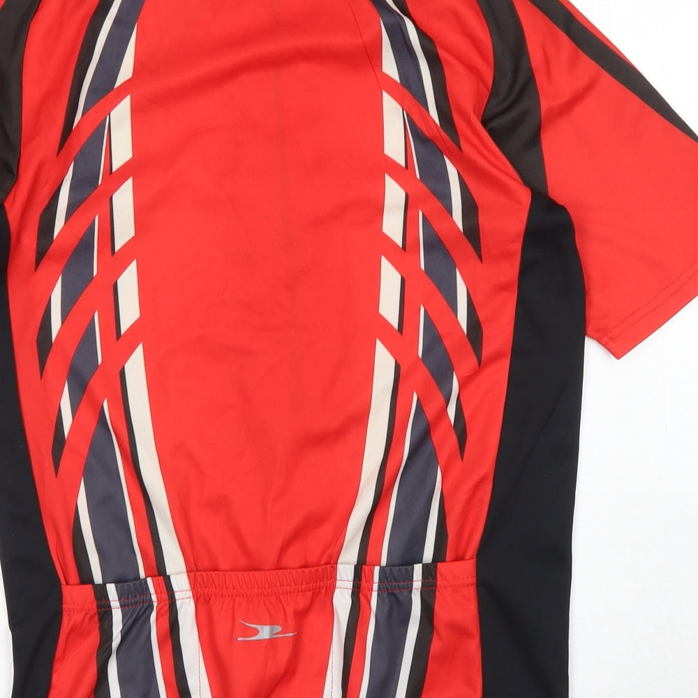 Crane Mens Red Colourblock Polyester Basic T-Shirt Size S Crew Neck Zip