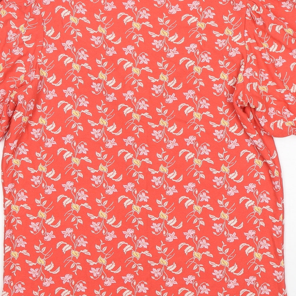 NEXT Womens Orange Floral Viscose Basic T-Shirt Size 6 V-Neck