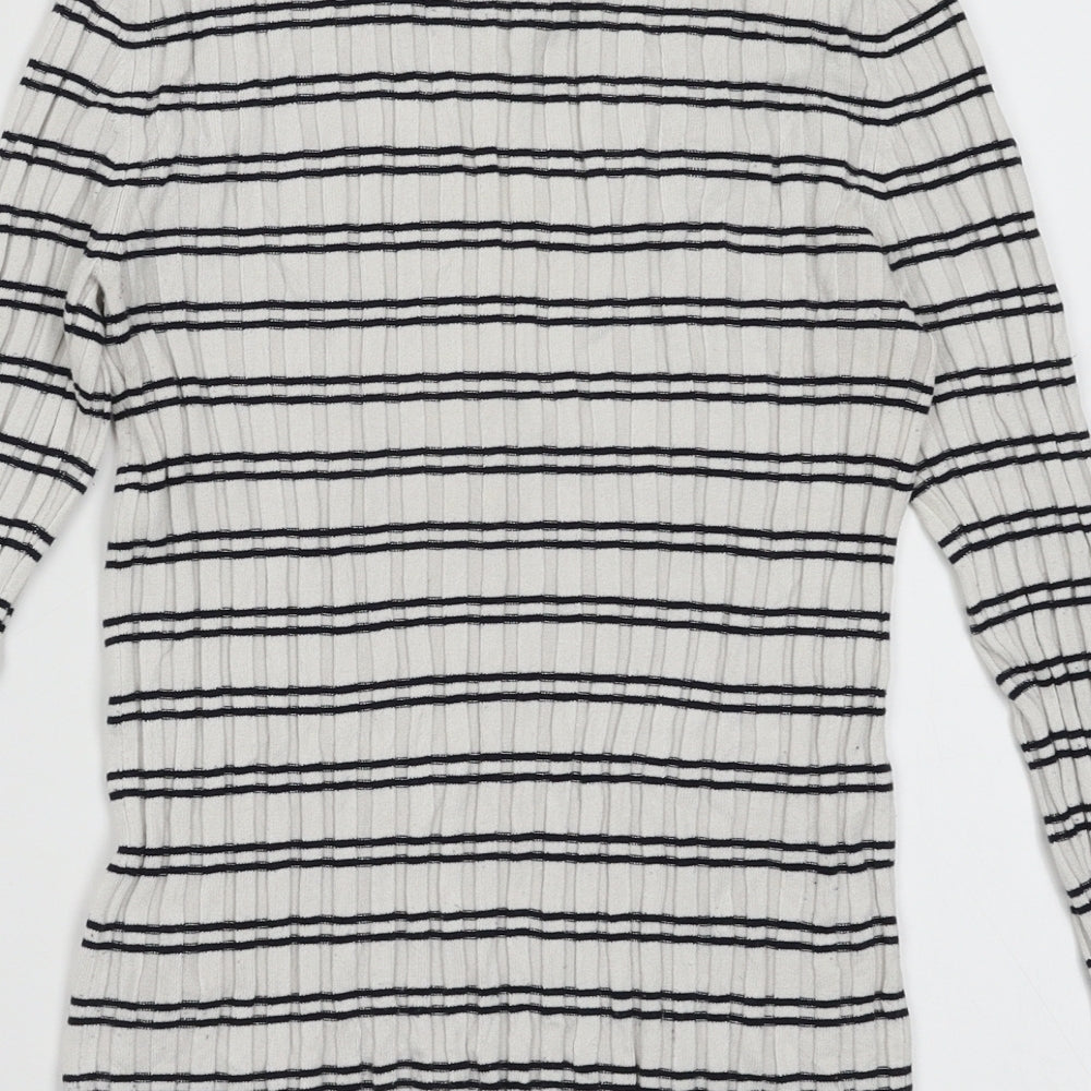 New Look Womens White Striped Viscose Pullover Sweatshirt Size 8 Pullover
