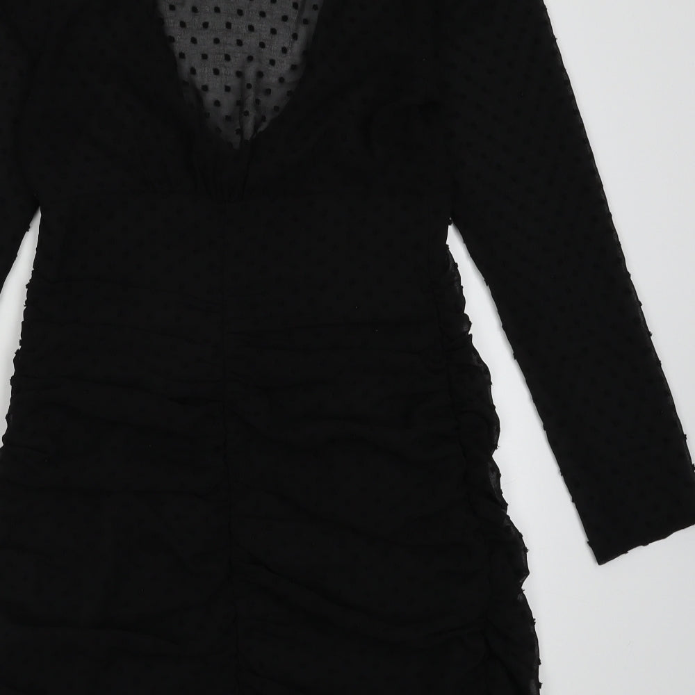 ASOS Womens Black Polka Dot Polyester A-Line Size 8 V-Neck Button