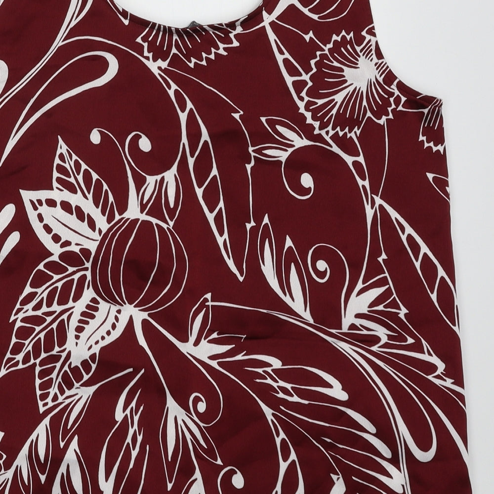 Marks & Spencer Womens Red Geometric Polyester Basic Tank Size 12 Scoop Neck