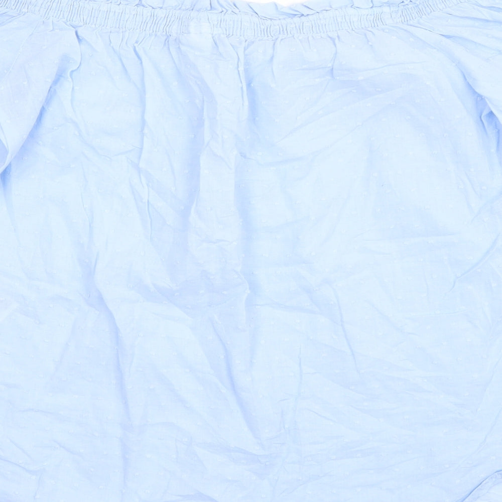 H&M Womens Blue Cotton Basic Blouse Size 8 Off the Shoulder