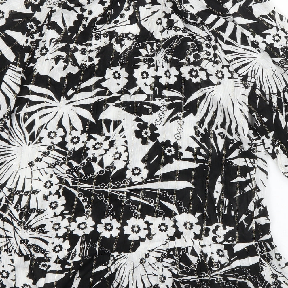 NEXT Womens Black Floral Viscose Basic Blouse Size 8 V-Neck