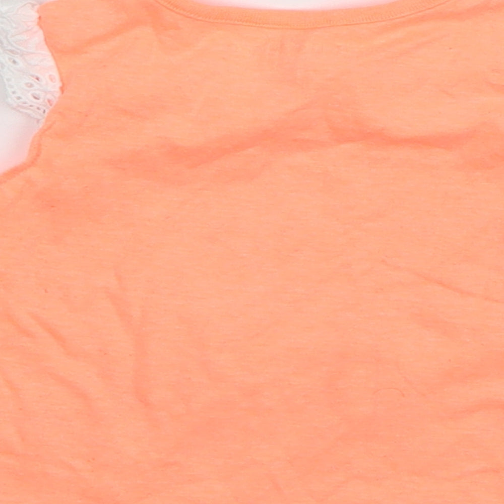Nutmeg Girls Orange Cotton Basic T-Shirt Size 3-6 Months Round Neck Pullover - Parrot