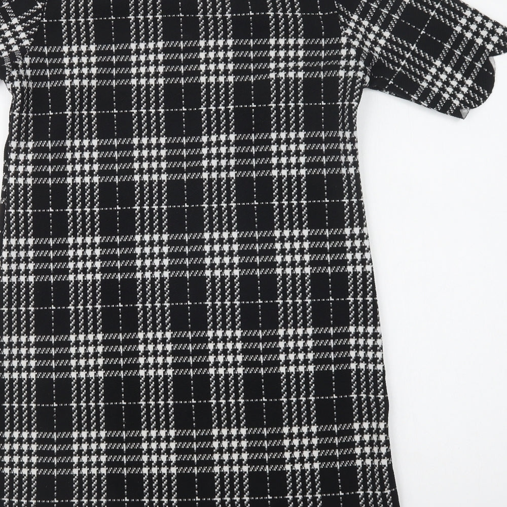 Select Womens Black Check Polyester Shift Size 12 Crew Neck