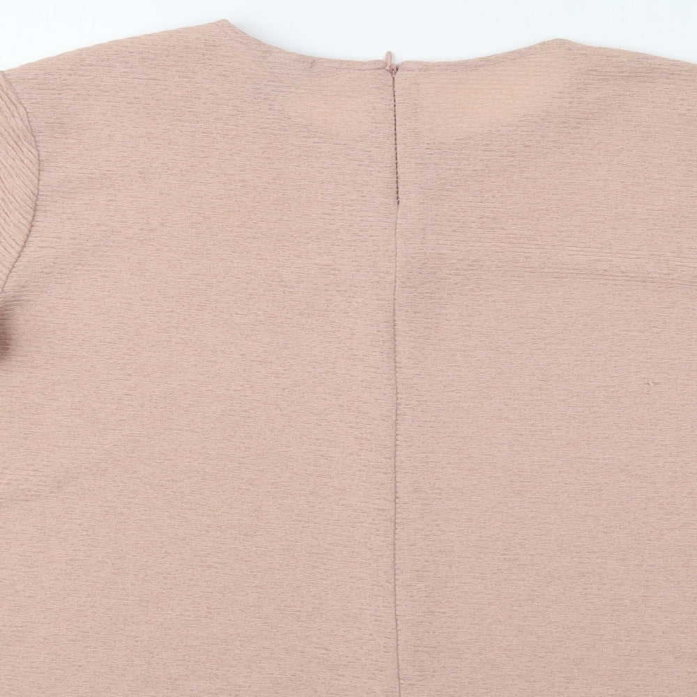 H&M Womens Beige Polyester Basic Blouse Size L Crew Neck