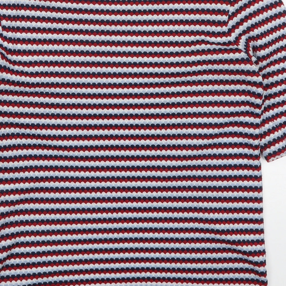 Zara Womens Red Geometric Polyester Basic T-Shirt Size M Off the Shoulder - Blue