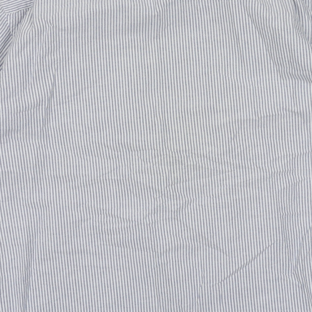 Peter Werth Mens Blue Striped Cotton Button-Up Size L Crew Neck Button