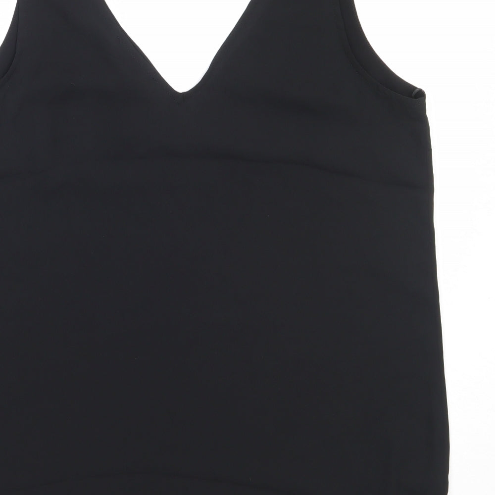 Preworn Womens Black Polyester Basic Blouse Size 12 V-Neck