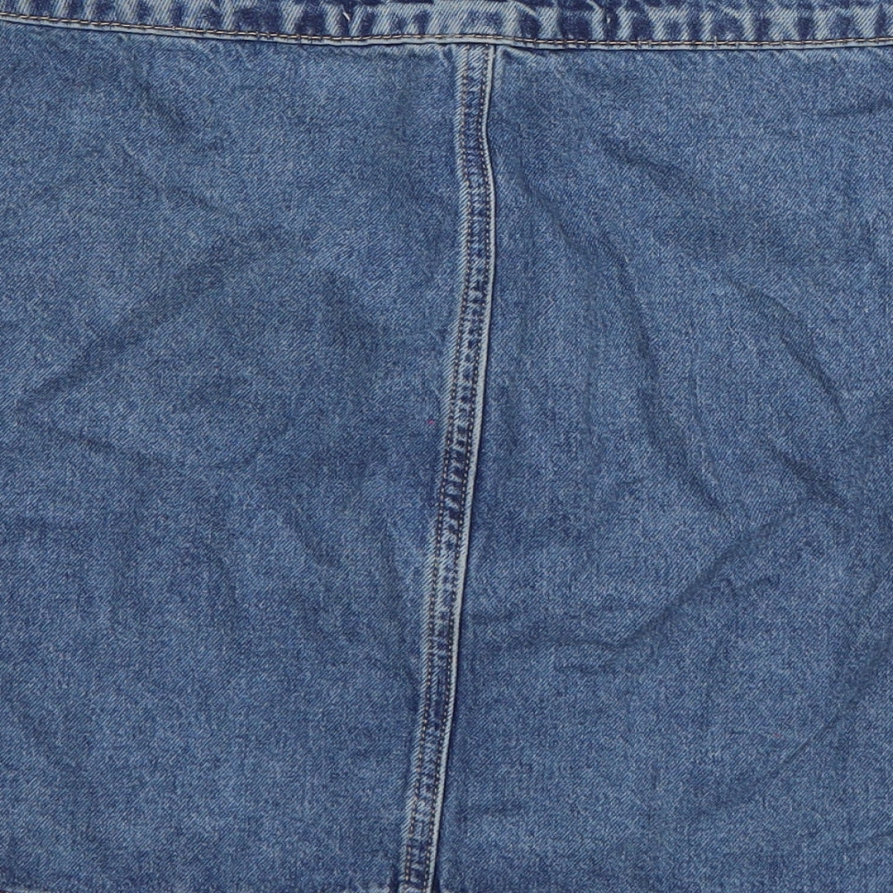 Denim & Co. Womens Blue Cotton A-Line Skirt Size 10 Button - Distressed