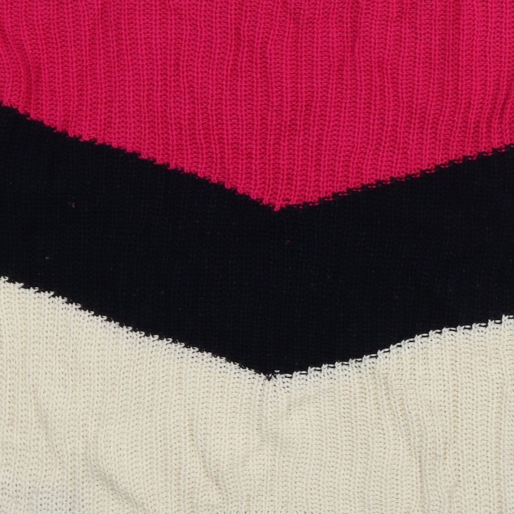 Amara Reya Womens Multicoloured High Neck Striped Acrylic Pullover Jumper Size M