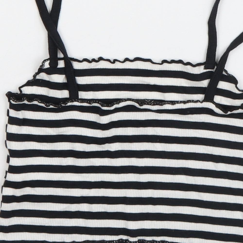 Topshop Womens Blue Striped Cotton Basic Tank Size 6 Square Neck