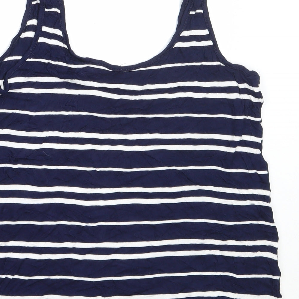 Warehouse Womens Blue Striped Viscose Basic Tank Size 12 Round Neck