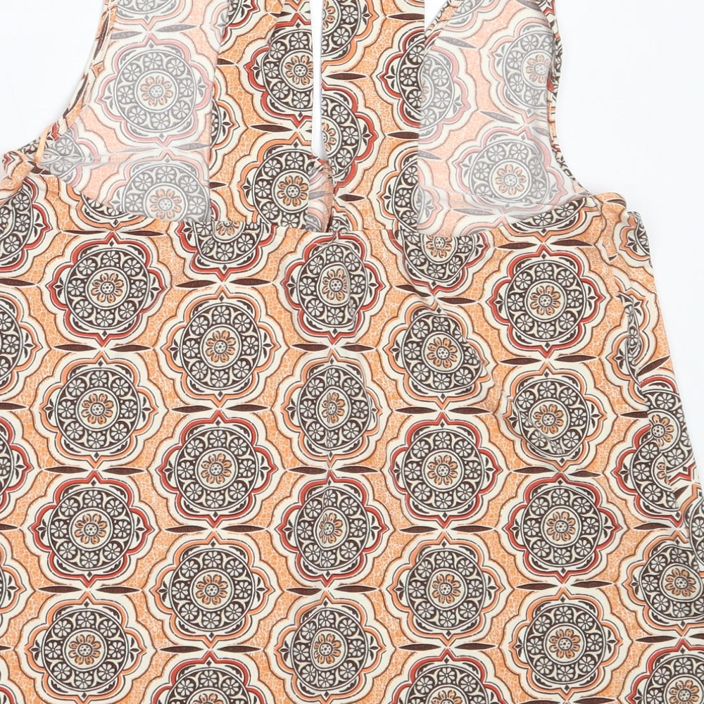 NEXT Womens Orange Geometric Polyester Basic Blouse Size 12 V-Neck