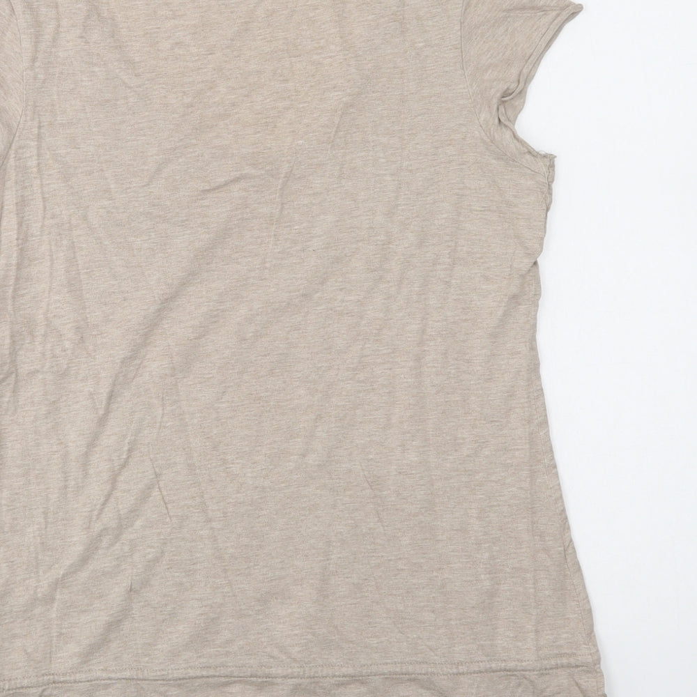 Marks & Spencer Womens Beige Cotton Basic Blouse Size 10 V-Neck