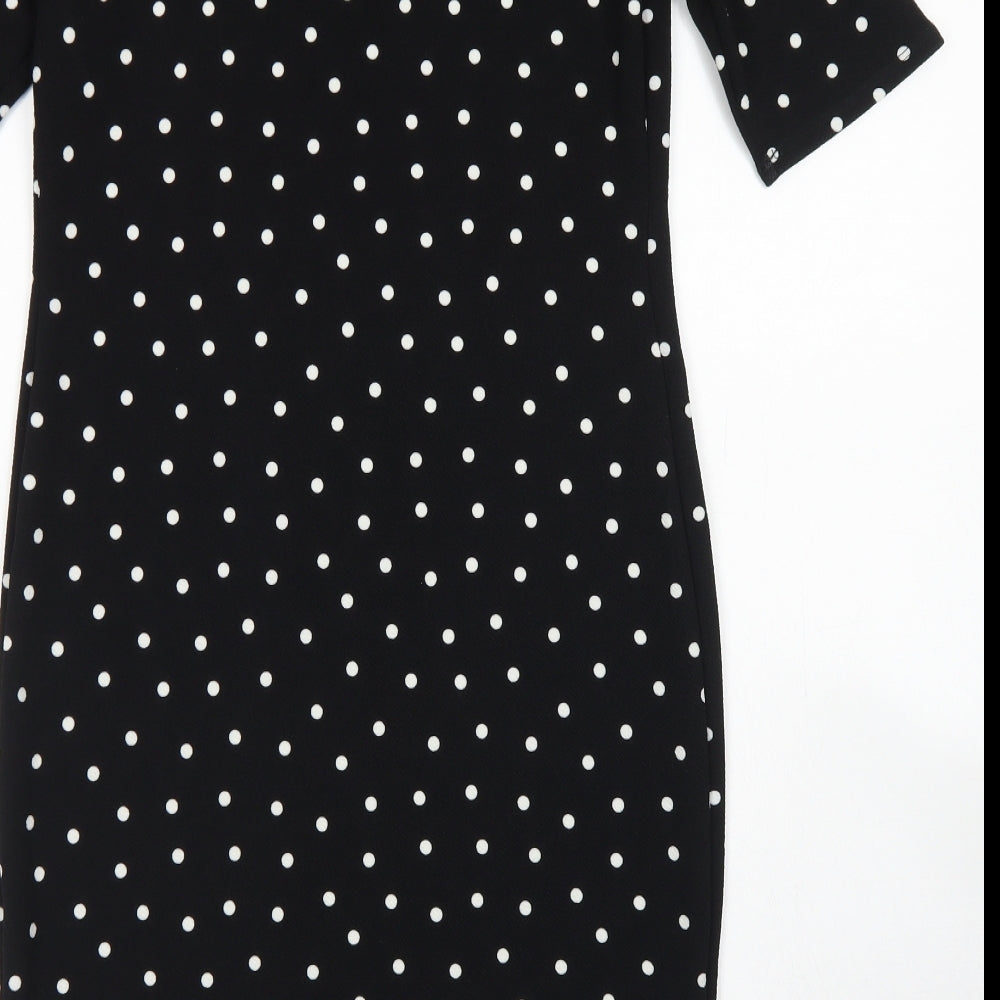 Forever Womens Black Polka Dot Polyester Pencil Dress Size M Crew Neck