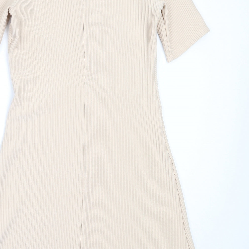 Miss Selfridge Womens Beige Polyester Fit & Flare Size 8 High Neck