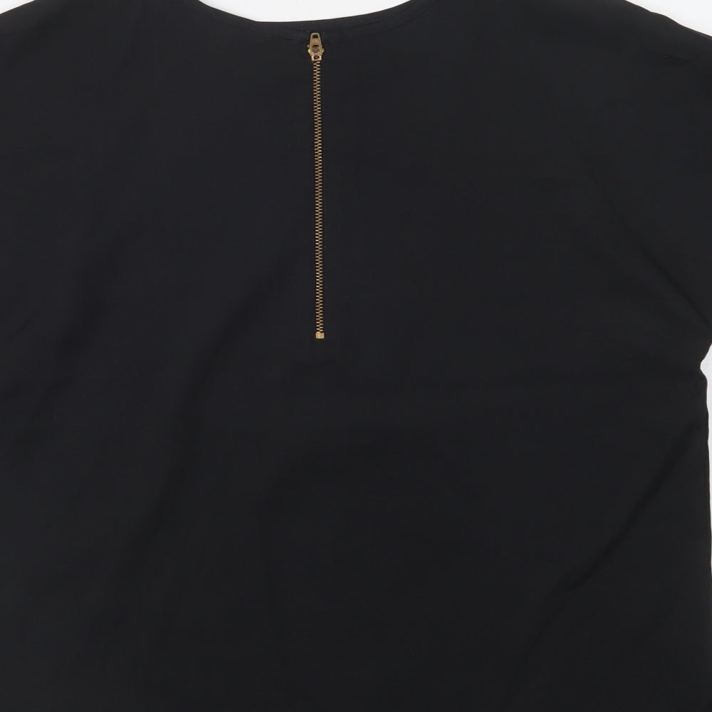 Papaya Womens Black Polyester Basic Blouse Size 10 Crew Neck