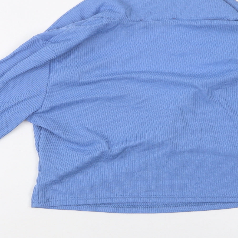Fashion Us Womens Blue Polyester Cropped Blouse Size 14 Collared