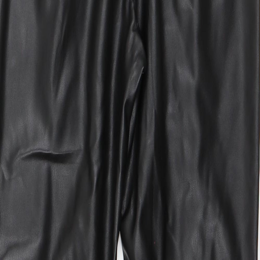 Eight Paris Womens Black Polyester Capri Leggings Size S L28 in - Faux leather Split front
