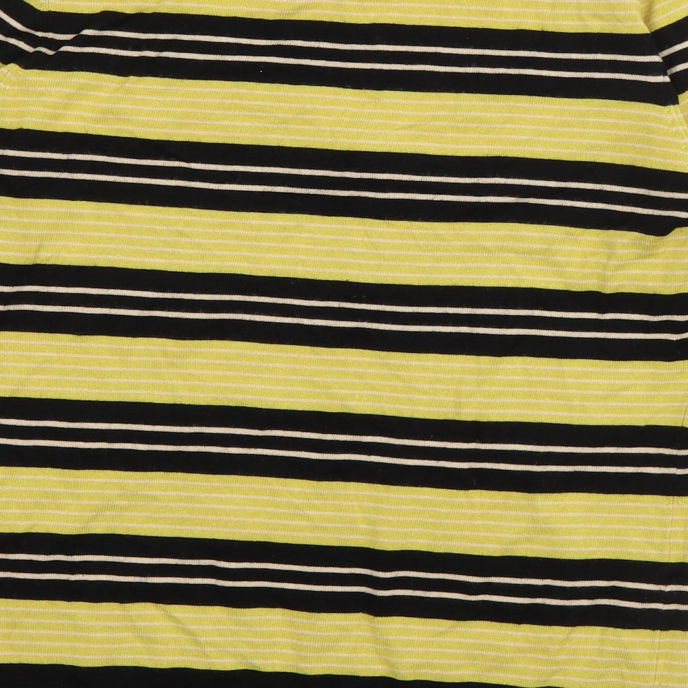 Planet Womens Green Striped Viscose Basic T-Shirt Size S V-Neck