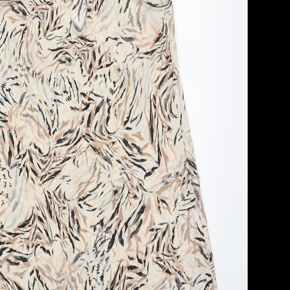 Primark Womens Beige Animal Print Polyester Slip Dress Size 6 V-Neck Pullover