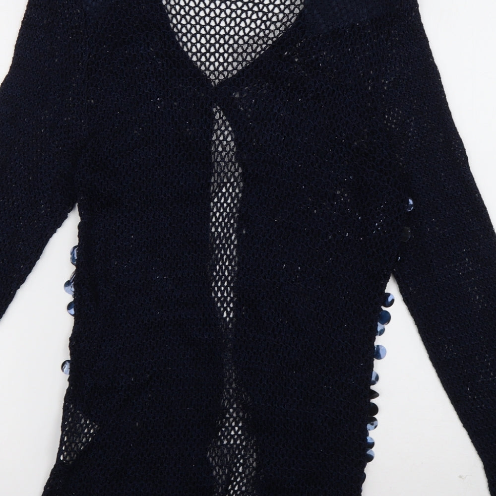 Roman Womens Blue V-Neck Viscose Cardigan Jumper Size S
