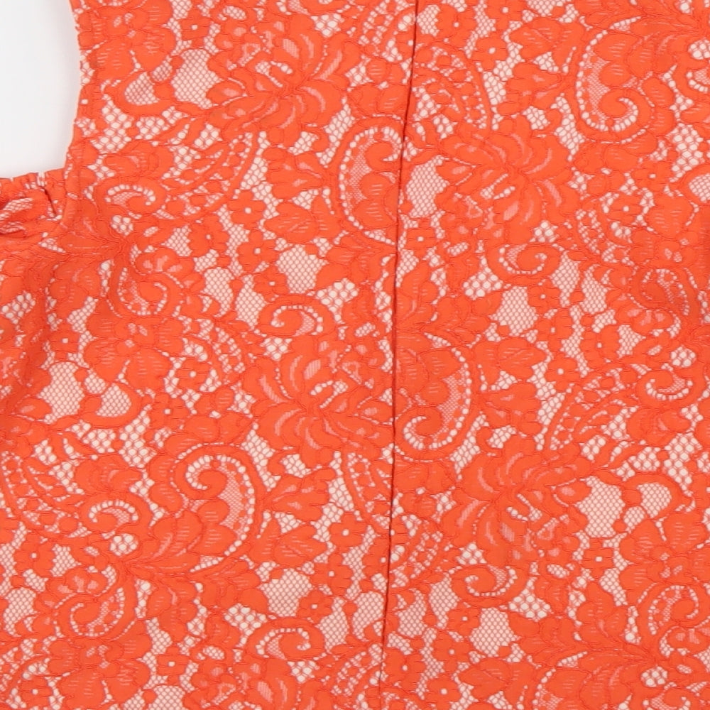 Warehouse Womens Orange Geometric Cotton Basic Blouse Size 8 Crew Neck - cold shoudler